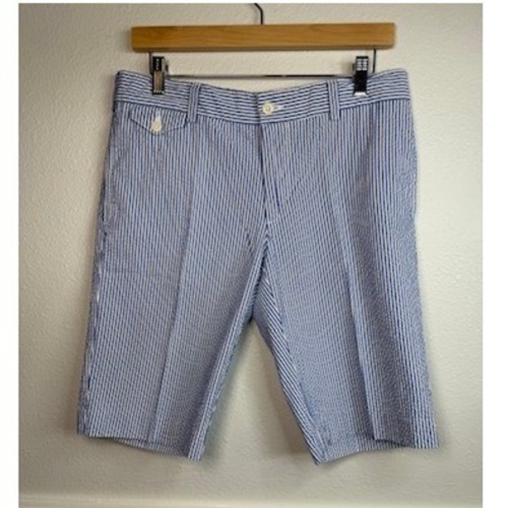 Ralph Lauren Sport Womens Blue White Seersucker Striped Shorts Size 6 Cotton